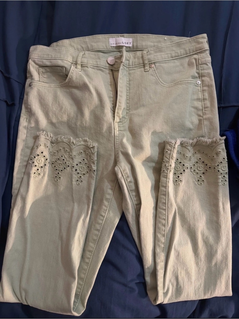 LOFT light green Eyelet Cropped Jeans
